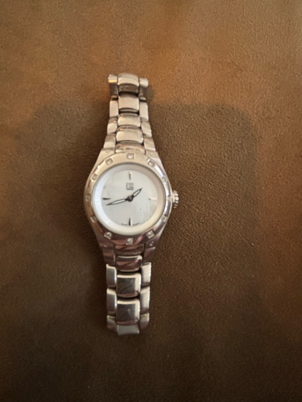 ESQ (Movado) women’s stainless watch w/Mother of Pearl face & diamond accents